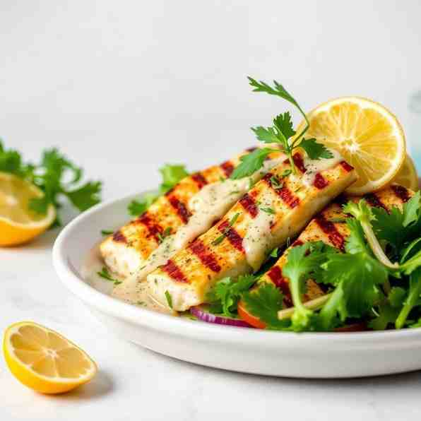 Grilled Fish Salad with Lemon Herb Tahini